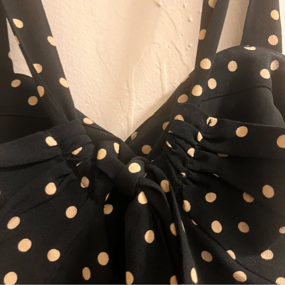 abercrombie & fitch black & white polka dot sleeveless backless midi dress